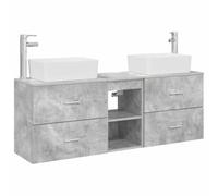 Mhdvray Juego de 3 armarios de baño, color gris hormigón, 136 x 35 x 80 cm | Los modernos muebles de baño de madera crean orden en el baño con 4 cajones y opción de perforación flexible.
