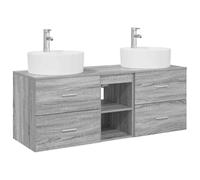 Mhdvray Juego de 3 armarios de baño, color gris, madera Sonoma, 129 cm | Montaje en pared para el cuarto de baño con 4 cajones, 1 estante y perforación flexible.