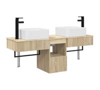 Mhdvray Juego de 3 armarios de baño de roble Sonoma con lavabo | Mueble de baño de pared para baño de invitados con cajones integrados, incluye grifo y fijaciones.