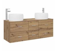 Mhdvray Juego de 3 muebles de baño de madera de roble Artisan | Práctica combinación de lavabo para baño de invitados con 6 cajones, montaje de perforación flexible y modernos tiradores de