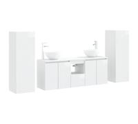 Mhdvray Juego de muebles de baño, 5 piezas, color blanco brillante | Mueble de baño de 5 piezas que ahorra espacio con instalación de puerta flexible, tocador e insertos de perforación.