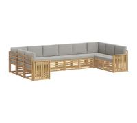 Mhdvray Juego de muebles de jardín de madera, 10 piezas, color blanco | Juego de salón modular de madera de acacia con 10 asientos, cómodos cojines y posición flexible para jardín y terraza.