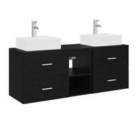 Mhdvray Mueble de baño de 3 piezas, montaje en pared, color negro, 129 x 41 | Juego de muebles de baño de 3 piezas que ahorran espacio con montaje en pared flotante, 4 cajones y ajuste de perforación
