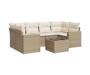 Mhdvray Sofá de jardín de polirratán beige pequeño modular sofá de esquina mesa 110 kg de capacidad de carga resistente a la intemperie cojines blanco crema para pequeños balcones terraza jardín 7