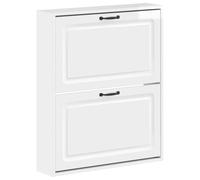 Mhdvray Zapatero montado en la pared, 71 x 17 x 86 cm, color blanco | Colgador de pared que ahorra espacio con puerta reversible para pasillos estrechos y entradas con tiradores en D de metal.