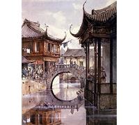 MHFFDYIV Pinturas Famosas Impresiones de Lienzo Lienzo Imagen Veduta di Shanghai in Cina di Jean Henri Zuber para la Decoración de la Sala de Estar 60x90cm