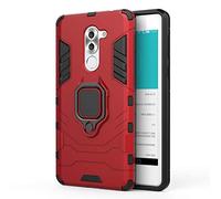 MHHQ Huawei Honor 6X Funda, 2in1 Armadura Combinación A Prueba de Choques Heavy Duty Escudo Cáscara Dura PC + TPU Silicona con Soporte Magnetic Car Mount Case Cover para Huawei Honor 6X -Red