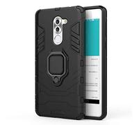 MHHQ Huawei Honor 6X Funda, 2in1 Armadura Combinación A Prueba de Choques Heavy Duty Escudo Cáscara Dura PC + TPU Silicona con Soporte Magnetic Car Mount Case Cover para Huawei Honor 6X -All Black