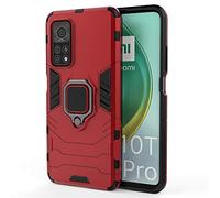 MHHQ para Xiaomi Mi 10T / Mi 10T Pro Funda, 2in1 Armadura Combinación A Prueba de Choques Escudo Cáscara Dura PC + TPU con Soporte Magnetic Car Mount Case Cover para Xiaomi Mi 10T / Mi 10T Pro -Red