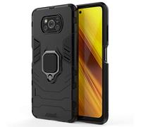 MHHQ para Xiaomi Poco X3 NFC Funda, 2in1 Armadura Combinación A Prueba de Choques Escudo Cáscara Dura PC + TPU con Soporte Magnetic Car Mount Case Cover para Xiaomi Poco X3 NFC -All Black