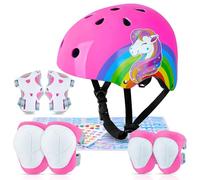 MHJY Casco Bicicleta Niño Casco de Bici Edad 3-8 Años Rodilleras y Coderas de Unicornio Equipo de Protección Ajustable con Pegatinas DIY para Niñas Ciclismo, Skate, Patinete, Patines
