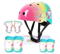 MHJY Casco Bicicleta Niño con Pegatinas DIY para Niñas Casco de Bici Edad 3-8 Años Rodilleras y Coderas de Unicornio Equipo de Protección Ajustable para Ciclismo, Skate, Patinete, Patines