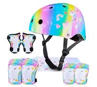 MHJY Casco Bicicleta Niño con Pegatinas DIY para Niñas Casco de Bici Edad 3-8 Años Rodilleras y Coderas de Unicornio Equipo de Protección Ajustable para Ciclismo, Skate, Patinete, Patines
