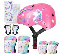 MHJY Casco Bicicleta Niño con Pegatinas DIY para Niñas Casco de Bici Edad 3-8 Años Rodilleras y Coderas de Unicornio Equipo de Protección Ajustable para Ciclismo, Skate, Patinete, Patines