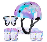MHJY Casco Bicicleta Niño con Pegatinas DIY para Niñas Casco de Bici Edad 3-8 Años Rodilleras y Coderas de Unicornio Equipo de Protección Ajustable para Ciclismo, Skate, Patinete, Patines