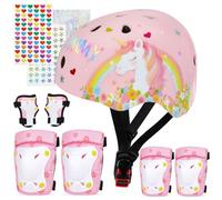 MHJY Casco Bicicleta Niño con Pegatinas DIY para Niñas Casco de Bici Edad 3-8 Años Rodilleras y Coderas de Unicornio Equipo de Protección Ajustable para Ciclismo, Skate, Patinete, Patines