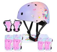 MHJY Casco Bicicleta Niño con Pegatinas DIY para Niñas Casco de Bici Edad 3-8 Años Rodilleras y Coderas de Unicornio Equipo de Protección Ajustable para Ciclismo, Skate, Patinete, Patines