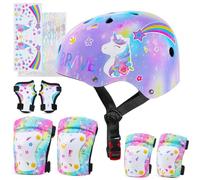 MHJY Casco Bicicleta Niño con Pegatinas DIY para Niñas Casco de Bici Edad 3-8 Años Rodilleras y Coderas de Unicornio Equipo de Protección Ajustable para Ciclismo, Skate, Patinete, Patines