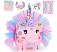 MHJY Hucha Unicornio para Niños Caja para Ahorrar en Resina Irrompible para Niñas con Collar, Pulsera y Pegatinas DIY - Hucha Grande y Bonita - Regalo de Cumpleaños y Navidad