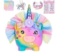 MHJY Hucha Unicornio para Niños Caja para Ahorrar en Resina Irrompible para Niñas con Collar, Pulsera y Pegatinas DIY - Hucha Grande y Bonita - Regalo de Cumpleaños y Navidad