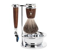 MHLE - 4-Pcs. Shaving Set Pure Badger Hair / Fusion - RYTMO Series - Handles Dark Ash Wood by MHLE