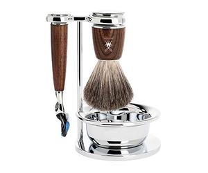 MHLE - 4-Pcs. Shaving Set Pure Badger Hair / Fusion - RYTMO Series - Handles Dark Ash Wood by MHLE