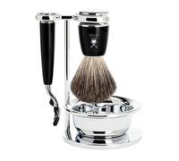 MHLE - 4-Pcs. Shaving Set Pure Badger Hair / Mach3 - RYTMO Series - Handles Noble White Resin Black by MHLE