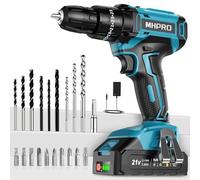 MHPRO Taladro Percutor a Bateria 21V, Taladro Atornillador Bateria, 42N.m Atornillador Electrico con Batería 2.0Ah, 25+3 Ajuste de Par, 24 Accesorios, 2 Velocidad, LED Luz Para Hogar, Bricolaje