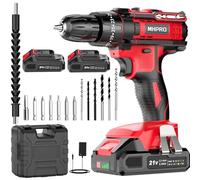 MHPRO Taladro Percutor a Bateria 21V, Taladro Atornillador Bateria con 2 Baterías 2000mAh, 42Nm, 25+3 Ajuste de Par Destornillador Electrico, 30 Accesorios, 2 Velocidad, LED Luz Para Hogar, Bricolaje