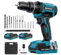 MHPRO Taladro Percutor a Bateria 21V, Taladro Atornillador Bateria con 2x2.0Ah Baterías, Atornillador Electrico 42Nm, 25+3 Ajuste de Par, 14 Accesorios, 2 Velocidad, LED Luz Para Hogar, Bricolaje