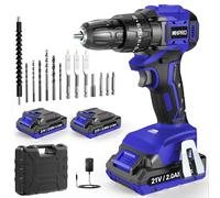 MHPRO Taladro Percutor a Bateria 21V, Taladro Atornillador Batería Sin Escobillas con 2 Baterías 2.0Ah, Atornillador Electrico 45N.m, 20+3 Ajuste de Par, Brushless Drill 14 Accesorios, 2 Velocidad