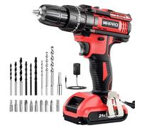 MHPRO Taladro Percutor a Bateria 21V, Taladro Atornillador con Batería 2.0Ah, Atornillador Electrico con 42Nm, 25+3 Ajuste de Par, 23 Accesorios, 2 Velocidad, LED Luz Para Hogar, Bricolaje