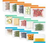 MHSEcoFriendly® Bolsas reutilizables para congelador, paquete de 15 unidades, sin BPA, degradables, a prueba de fugas, con cierre Ziplock, medianas, grandes y extragrandes, bolsas de almacenamiento de