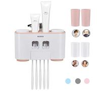 MHtech Automático Dispensador de Pasta de Dientes y Conjunto de Portacepillos de Dientes con Montaje en la Pared, 2 exprimidores de Pasta de Dientes y 4 Tazas