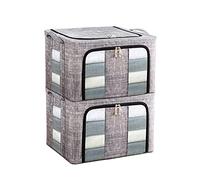 MHTECH Conjunto de organizadores Plegables para Bolsas -Soporte de Metal Incorporado,con Cremallera y Ventana Transparente para Edredón, Ropa de Temporada, Ropa de Cama (Gris Vaquero-2)