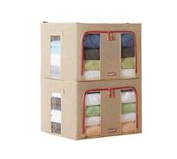 MHtech Conjunto de organizadores Plegables para Bolsas -Soporte de Metal Incorporado,con Cremallera y Ventana Transparente para Edredón, Ropa de Temporada, Ropa de Cama (Beige-2)