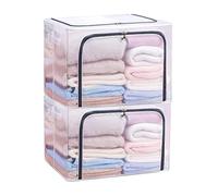 MHTECH Conjunto de organizadores Plegables para Bolsas -Soporte de metal incorporado,con cremallera y ventana transparente para Edredón, ropa de temporada, ropa de cama (Gris-2)