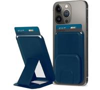 Mhvewi Soporte magnético compatible con iPhone 15/14/13/12 y funda Magsafe, ajuste de ángulo, almacena 1-2 tarjetas, cartera magnética de cuero para iPhone, azul, soporte magnético para cartera