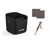 MHW-3BOMBER Coffee Knock Box Espresso Dump Bin 15 tazas 1.2L con cepillo de limpieza de café, 2 toallas de barra de café, juego de limpieza de café, negro GB5967B+B5335+CT5300G