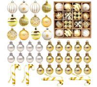 MHwan Bolas de Navidad, 44 Exquisitas Pintadas 6CM & 3CM, Brillantes Árbol de Navidad, Juego Grande y Mini de Dos Colores para Mezclar y Combinar (Oro, Blanco)