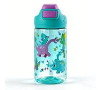 MHwan Botella Agua Niños, 400ml, Robusta, a Prueba de Fugas, Sin BPA, con Apertura de un Solo Toque, Fácil de Limpiar, con Pajita, Ideal para La Colegio y el Exterior (Dinosaurio)