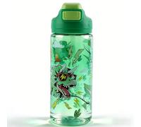 MHwan Botella Agua Niños, 600ml, Robusta, a Prueba de Fugas, Sin BPA, con Apertura de un Solo Toque, Fácil de Limpiar, con Pajita, Ideal para La Colegio y el Exterior (Dinosaurio)
