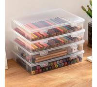 MHwan Cajas Almacenaje Plastico, 4 Piezas Tamaño Grande A4, Cajas de Plastico con Tapa Apilables, Resistentes y Duraderas, Sin BPA, para Material de Oficina, Manualidades (31 x 22 x 5 cm)