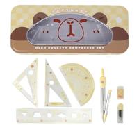 MHwan Compas Escolar, 7 Piezas Animales lindos, Robusta y Duradera, Juego de Geometría Para Escuelas Secundarias, Popular Entre los Niños, Juego de Escuadra Cartabon y Transportador