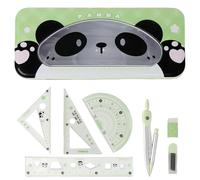 MHwan Compas Escolar, 7 Piezas Animales lindos, Robusta y Duradera, Juego de Geometría Para Escuelas Secundarias, Popular Entre los Niños, Juego de Escuadra Cartabon y Transportador