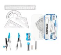 MHwan escuadra y cartabon, 10 piezas Cáscara resistente a caídas compas escolar, juego de reglas escolar con goma de borrar y sacapuntas, Adecuado para matemáticas escolares y educación (Azul)