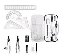 MHwan escuadra y cartabon, 10 piezas Cáscara resistente a caídas compas escolar, juego de reglas escolar con goma de borrar y sacapuntas, Adecuado para matemáticas escolares y educación (Negro)