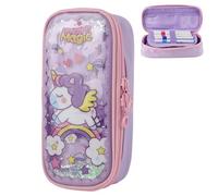MHwan Estuche Escolar 3 Compartimentos, Estuche Niña Colorido con Arena Movediza de Unicornio, Tela Oxford Gruesa, Resistente Al Desgaste y Duradero, Regreso a Clases para Niñas