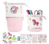 MHwan Estuche Escolar, Juego de 4 Piezas de Portalápices Vertical Retráctil 2 En 1 DIY Unicorn y Estuche para Bolígrafos, Un Regalo De Regreso a Clases y de Vacaciones para Niñas