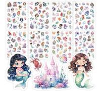 MHwan Pegatinas Infantiles, 8 Sirena Stickers de Pegatinas con Purpurina, 198 Diseños, Lámina Holográfica, Antirreflectantes, Seguras, Impermeables, Duraderas, Perfectas para Regalos Niña y Niños